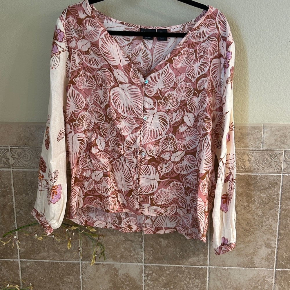 Tahari Pink Leaf Print Blouse